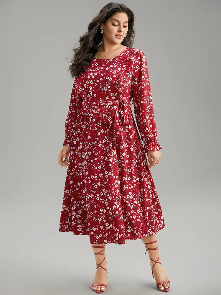 Ditsy Floral Belted Ruffle Sleeve Dress sold by Bloomchic product image thumbnail 4
