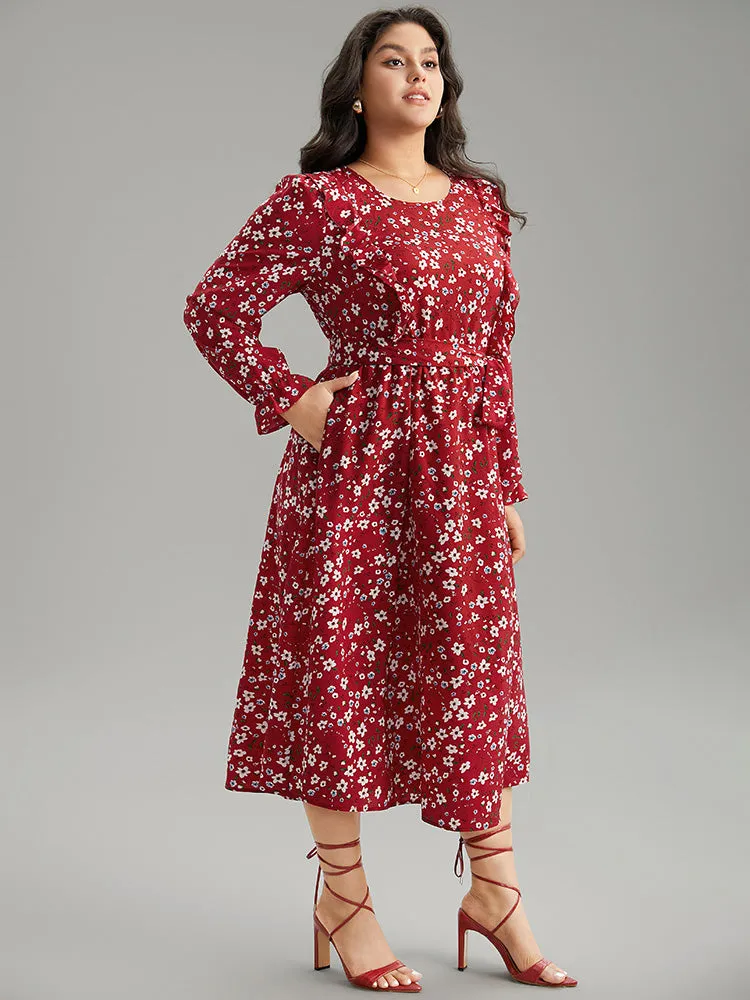 Ditsy Floral Belted Ruffle Sleeve Dress sold by Bloomchic product image thumbnail 5