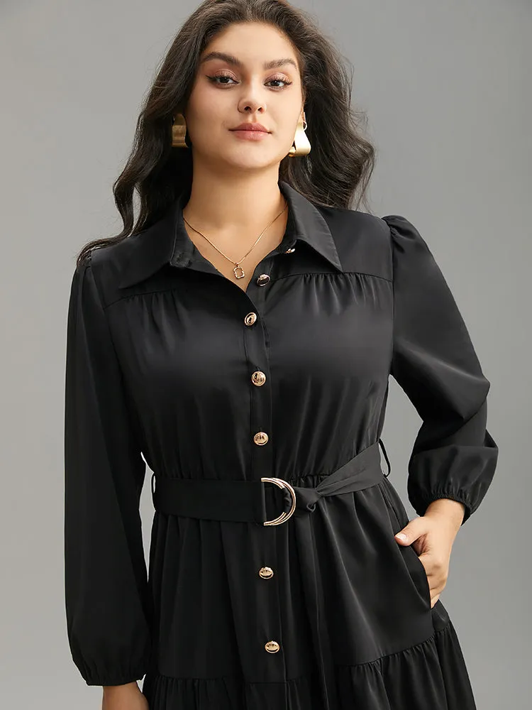 Anti-Wrinkle Shirt Collar Belted Metal Detail Dress sold by Bloomchic product image thumbnail 4