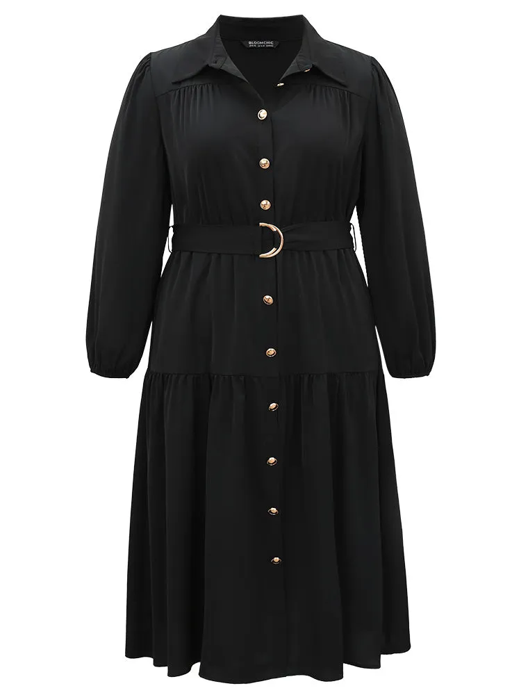 Anti-Wrinkle Shirt Collar Belted Metal Detail Dress sold by Bloomchic product image thumbnail 5