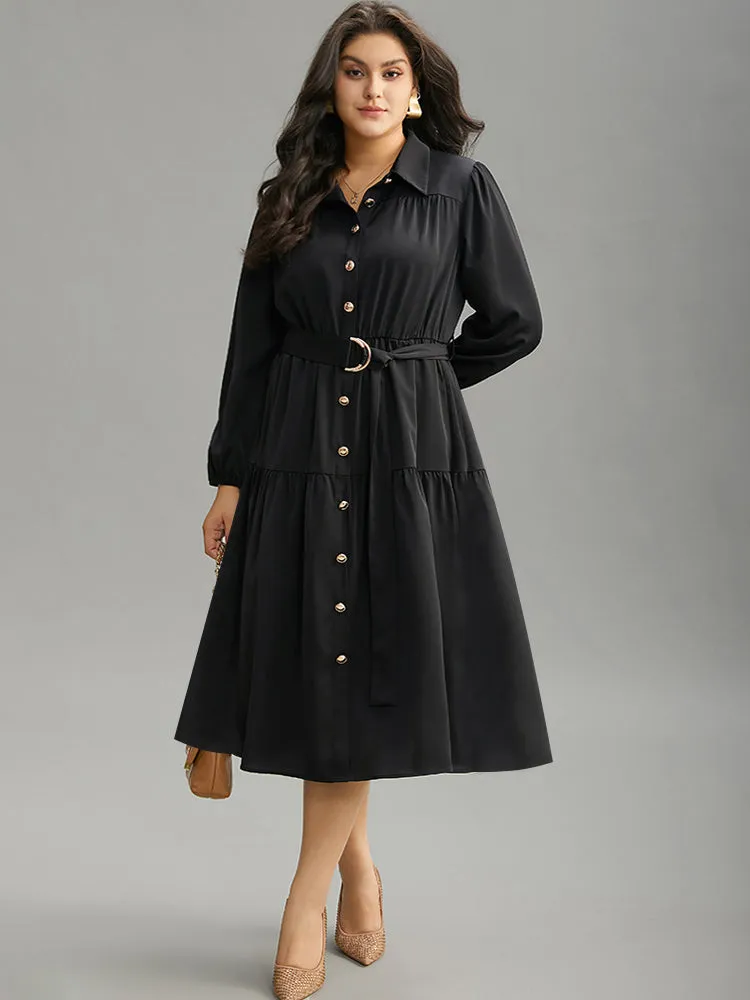 Anti-Wrinkle Shirt Collar Belted Metal Detail Dress sold by Bloomchic product image thumbnail 2