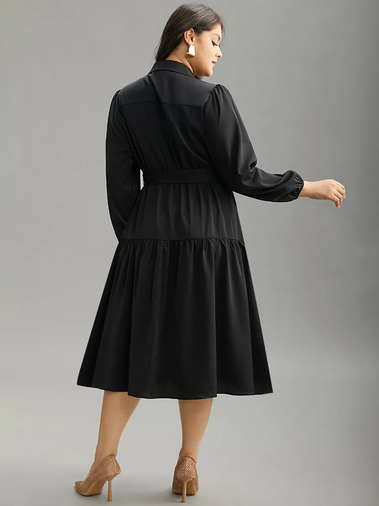 Anti-Wrinkle Shirt Collar Belted Metal Detail Dress sold by Bloomchic product image thumbnail 3