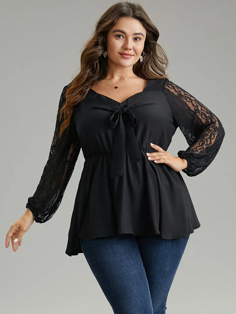 Crochet Lace Bowknot Elastic Waist Blouse sold by Bloomchic product image thumbnail 3