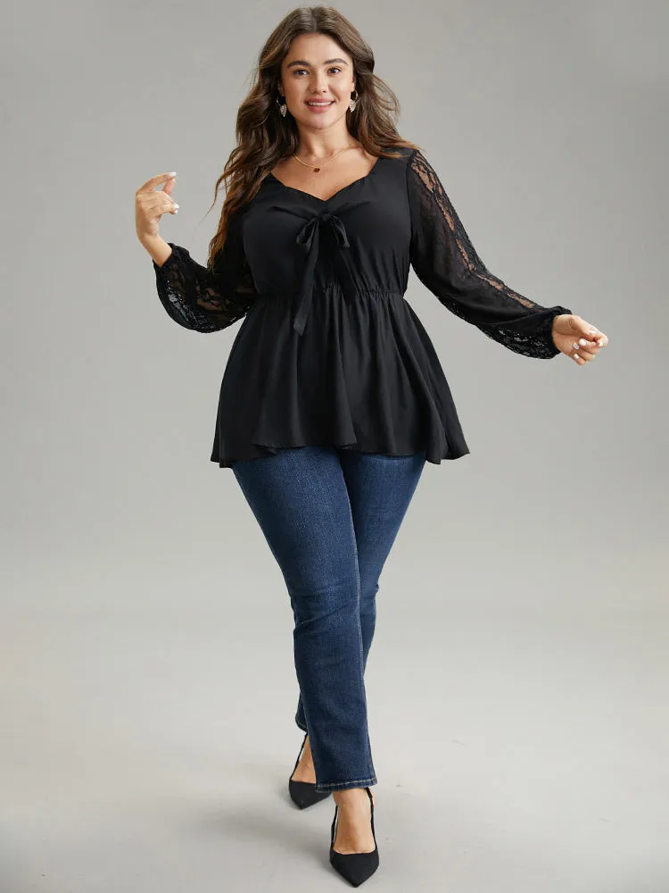 Crochet Lace Bowknot Elastic Waist Blouse sold by Bloomchic product image thumbnail 4