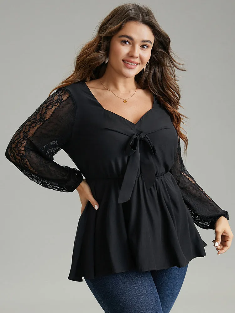 Crochet Lace Bowknot Elastic Waist Blouse sold by Bloomchic