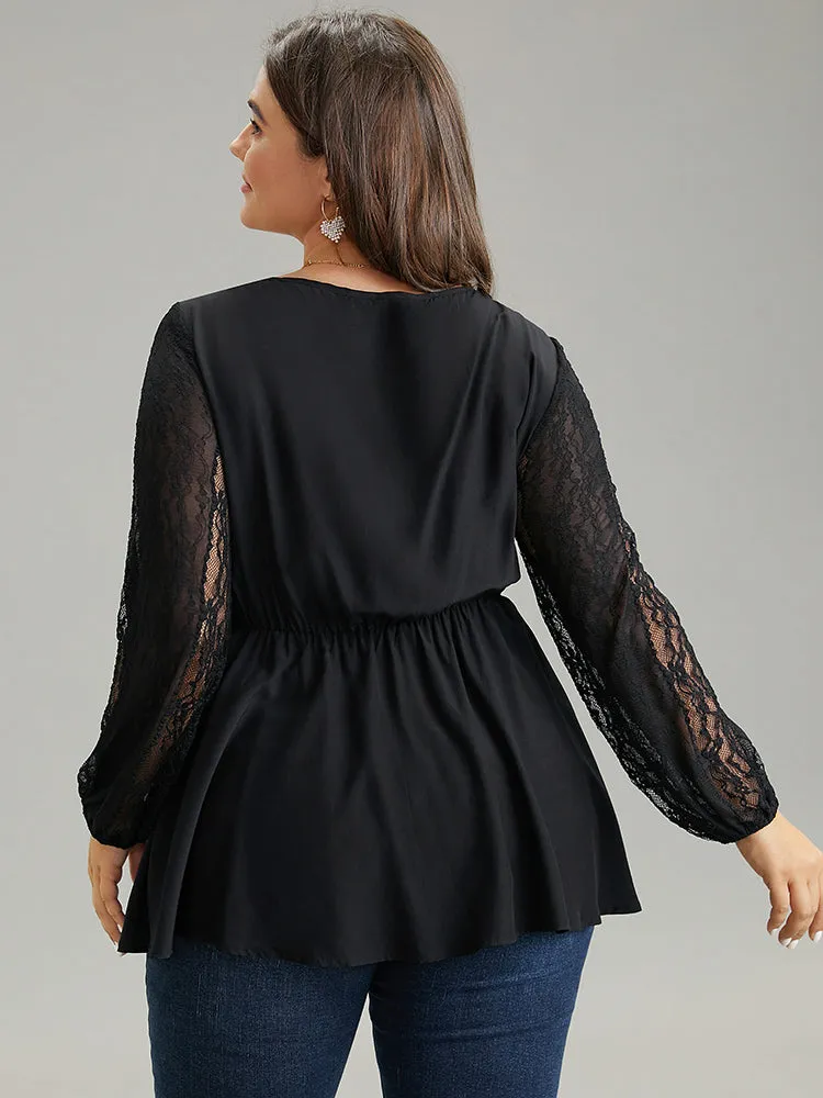 Crochet Lace Bowknot Elastic Waist Blouse sold by Bloomchic product image thumbnail 2