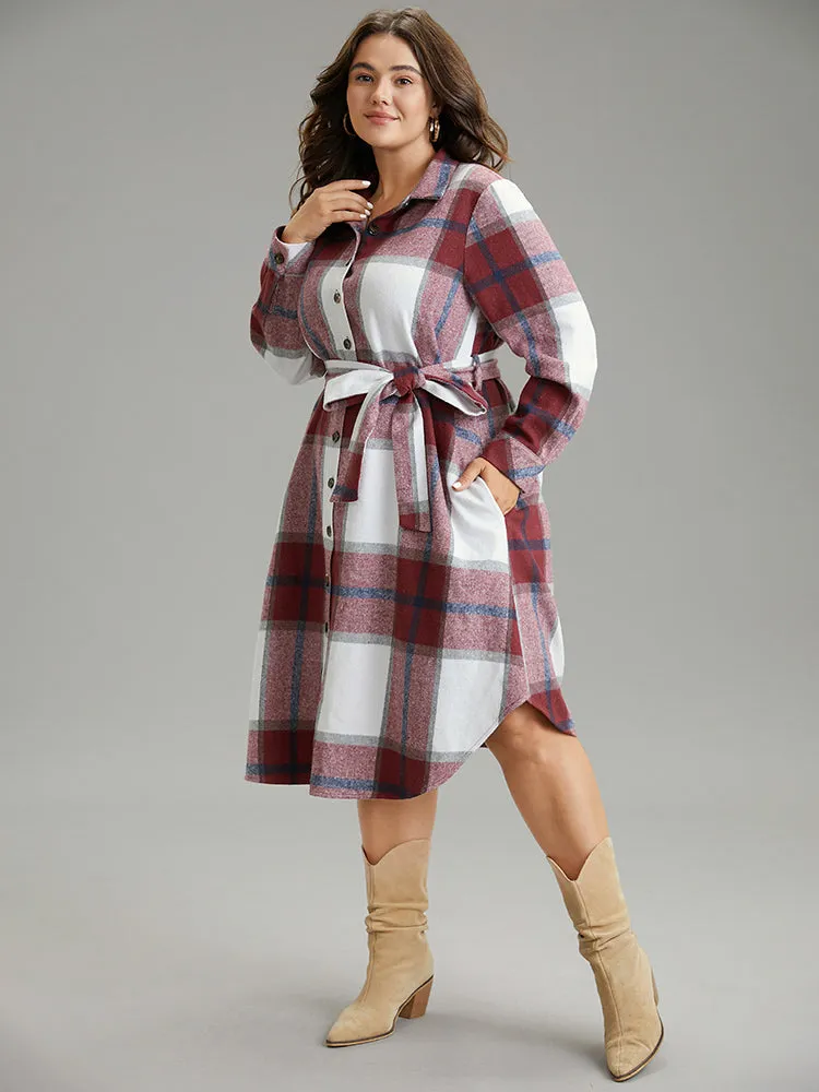 Plaid Shirt Collar Button Through Belted Dress sold by Bloomchic product image thumbnail 4
