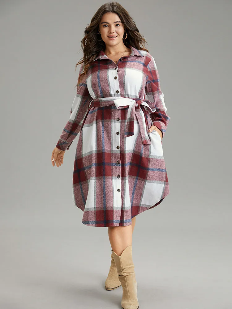 Plaid Shirt Collar Button Through Belted Dress sold by Bloomchic