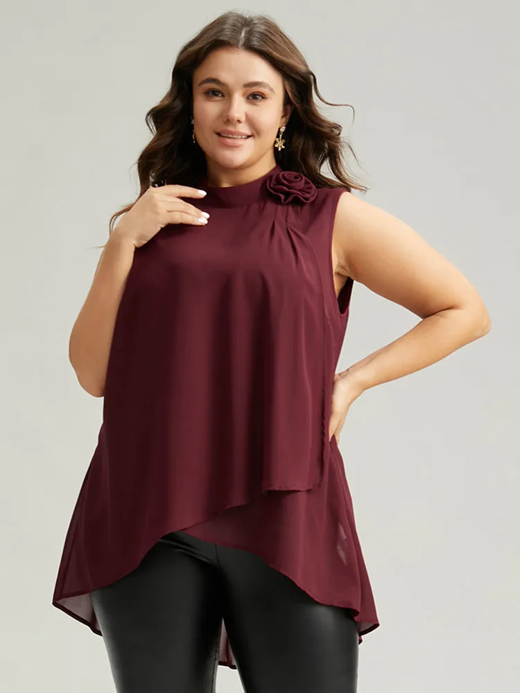 Rose Detail Layered High Low Hem Chiffon Tank Top sold by Bloomchic