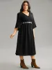 Plain Elastic Waist Embroidered Wrap Dress sold by Bloomchic