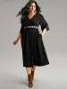 Plain Elastic Waist Embroidered Wrap Dress sold by Bloomchic