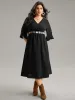 Plain Elastic Waist Embroidered Wrap Dress sold by Bloomchic