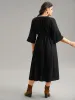 Plain Elastic Waist Embroidered Wrap Dress sold by Bloomchic