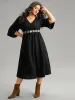 Plain Elastic Waist Embroidered Wrap Dress sold by Bloomchic