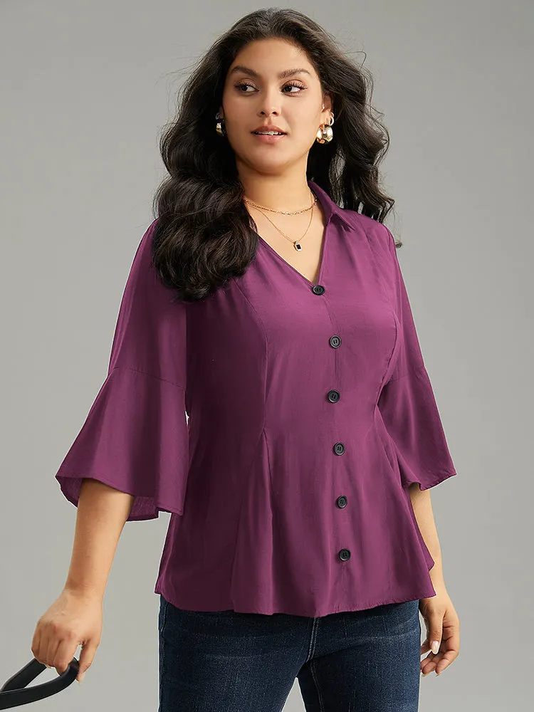 Plain Button Detail Bell Sleeve Blouse sold by Bloomchic product image thumbnail 3