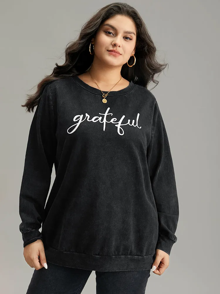 Solid Letter Print Crew Neck Sweatshirt sold by Bloomchic product image thumbnail 3