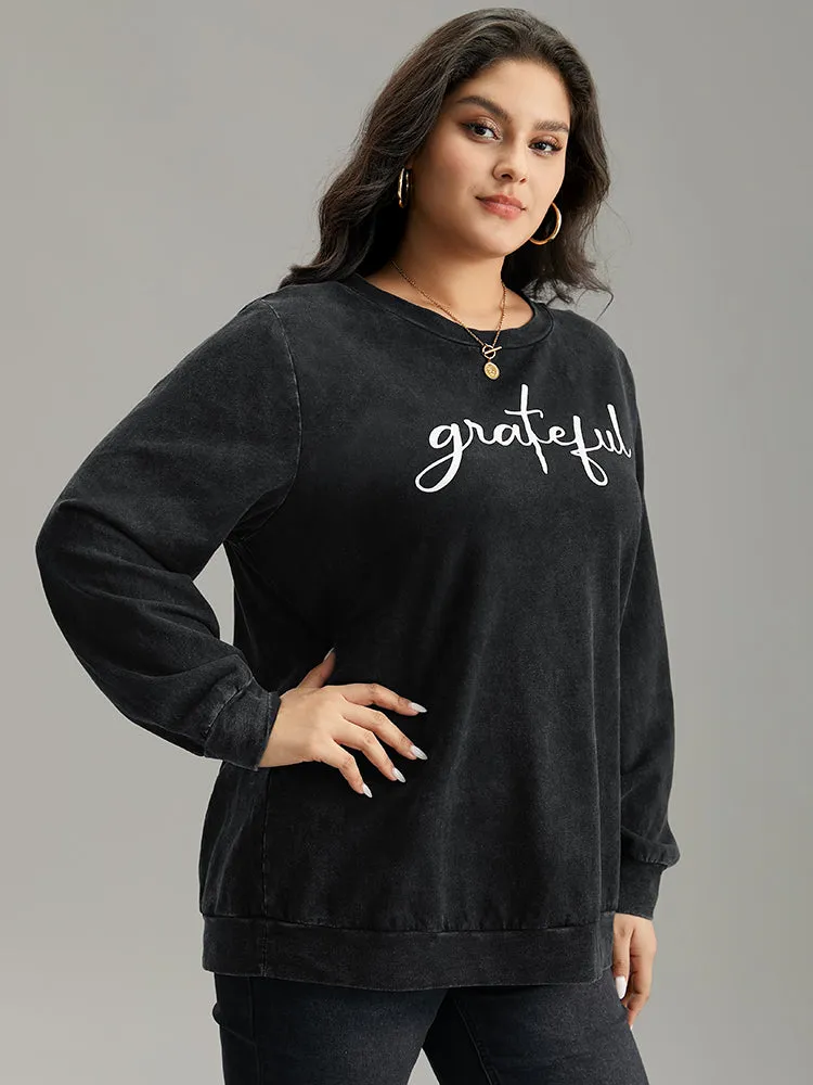 Solid Letter Print Crew Neck Sweatshirt sold by Bloomchic product image thumbnail 4