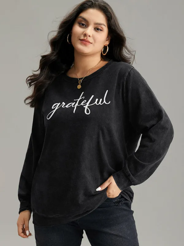 Solid Letter Print Crew Neck Sweatshirt sold by Bloomchic