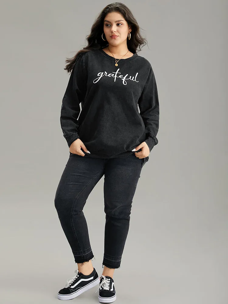 Solid Letter Print Crew Neck Sweatshirt sold by Bloomchic product image thumbnail 5