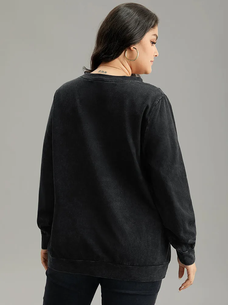 Solid Letter Print Crew Neck Sweatshirt sold by Bloomchic product image thumbnail 2