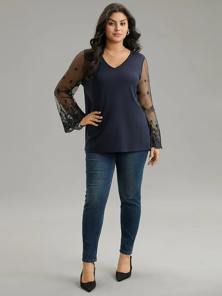 Floral Crochet Lace Mesh Bell Sleeve T-shirt sold by Bloomchic product image thumbnail 4