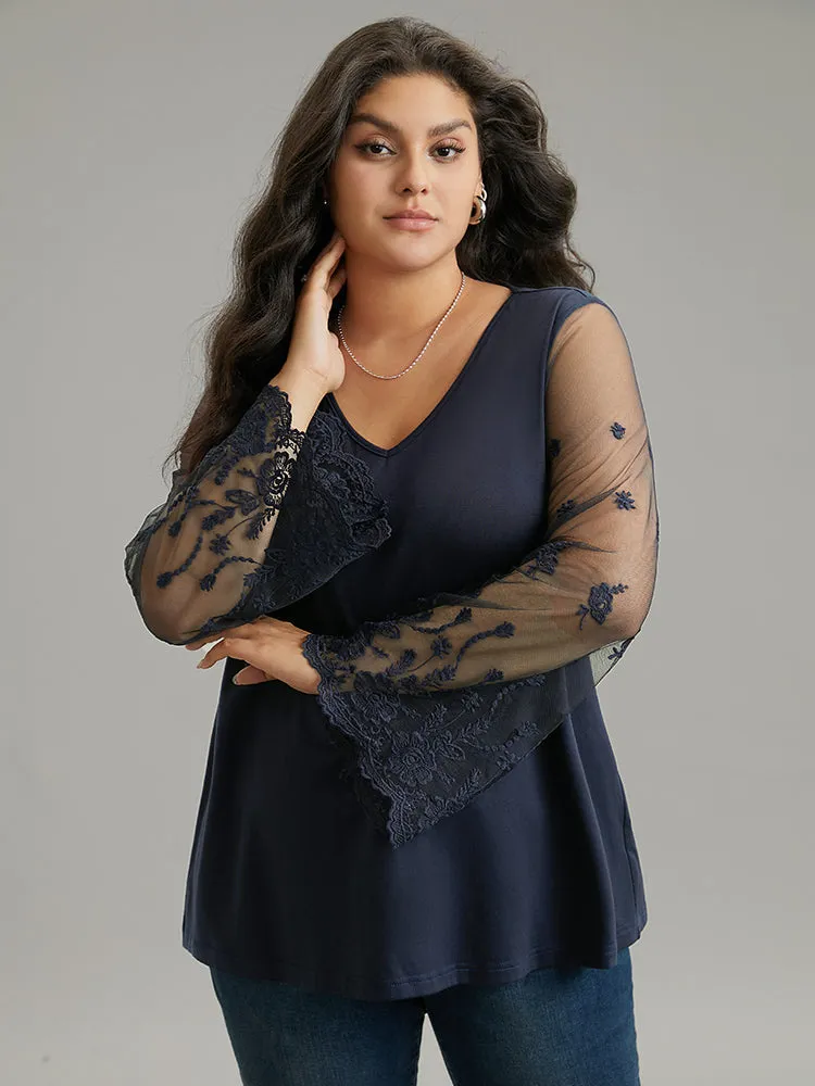 Floral Crochet Lace Mesh Bell Sleeve T-shirt sold by Bloomchic product image thumbnail 5