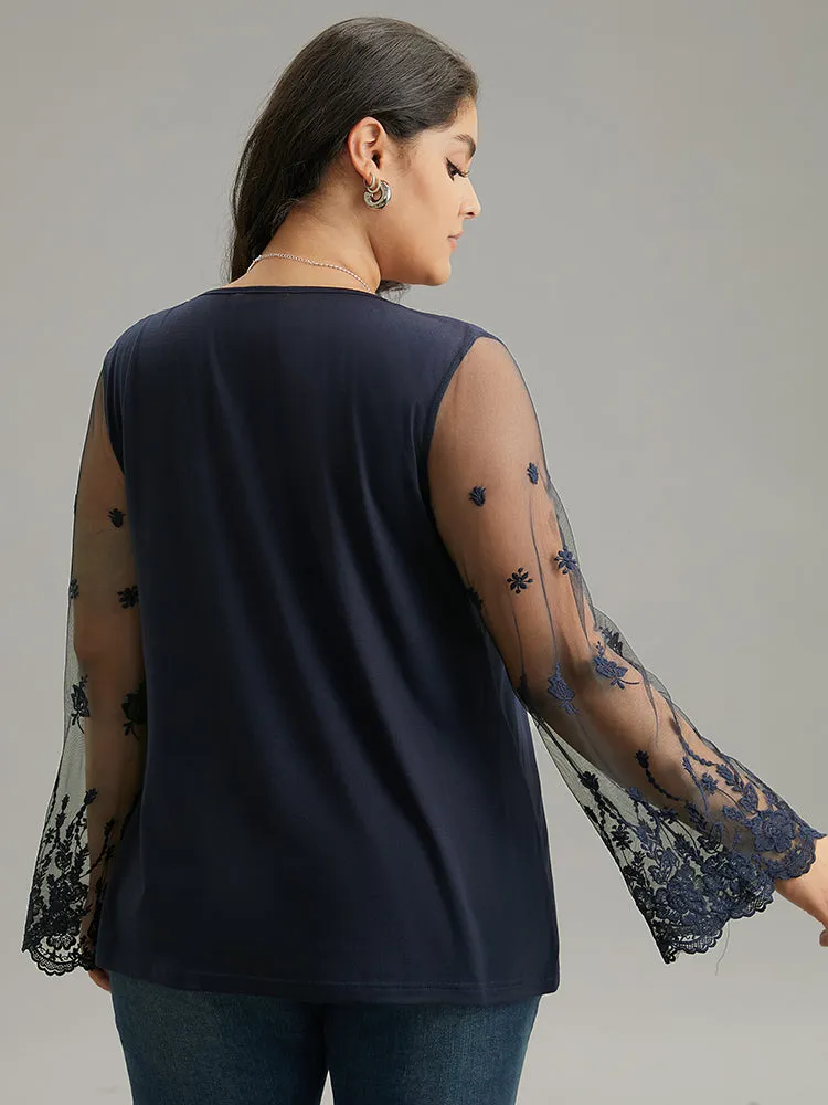 Floral Crochet Lace Mesh Bell Sleeve T-shirt sold by Bloomchic product image thumbnail 2