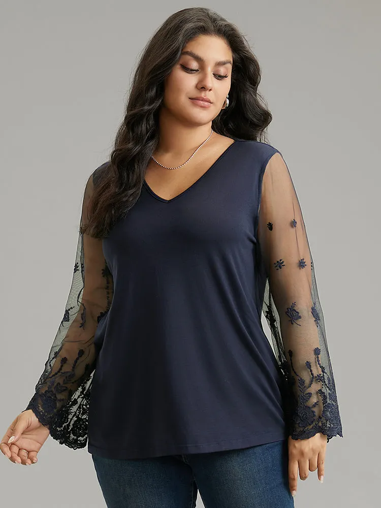 Floral Crochet Lace Mesh Bell Sleeve T-shirt sold by Bloomchic product image thumbnail 3