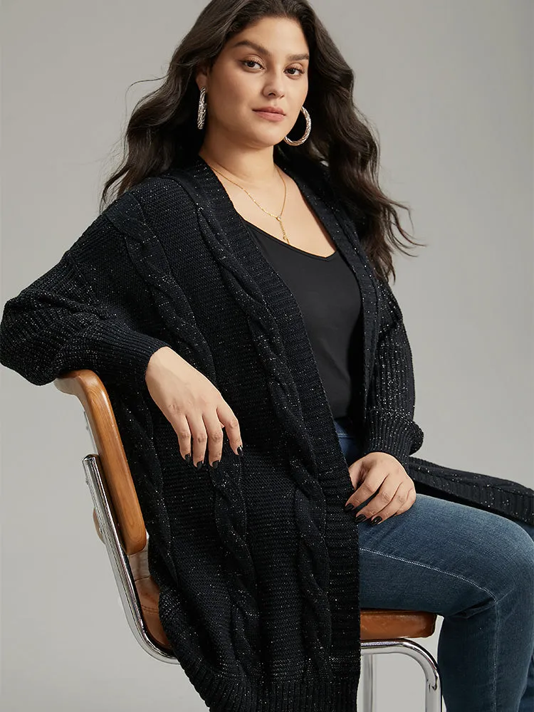 Lurex Cable Knit Drop Shoulder Cardigan sold by Bloomchic product image thumbnail 3