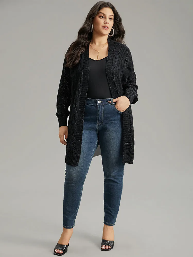 Lurex Cable Knit Drop Shoulder Cardigan sold by Bloomchic product image thumbnail 5