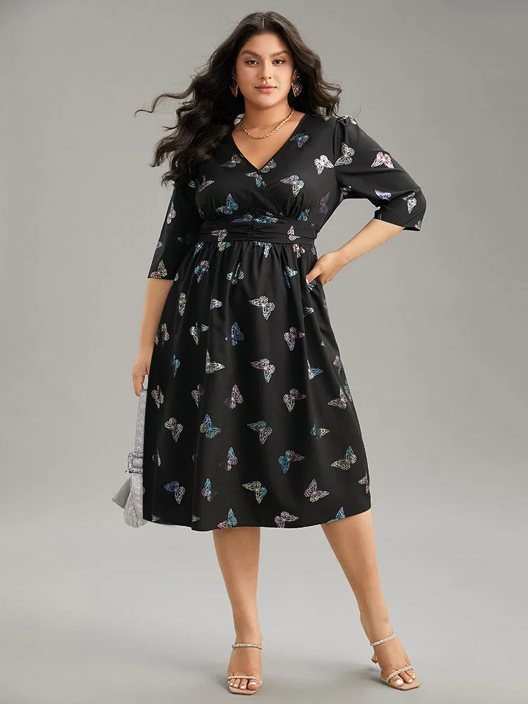 Butterfly Glitter V Neck Ruched Dress sold by Bloomchic product image thumbnail 2
