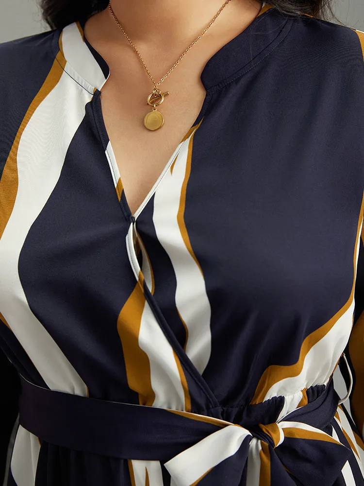 Water Ripple Belted Overlap Collar Pocket Dress sold by Bloomchic product image thumbnail 5