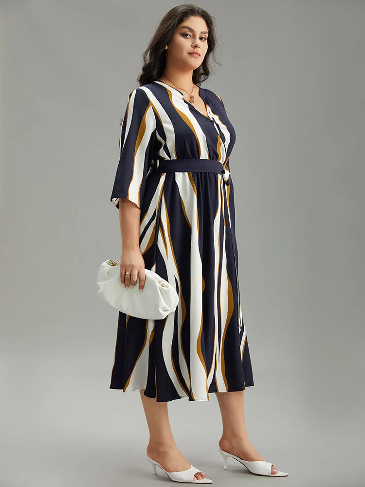 Water Ripple Belted Overlap Collar Pocket Dress sold by Bloomchic product image thumbnail 3