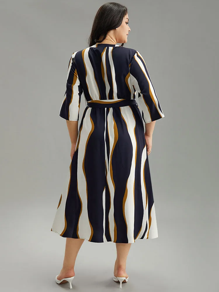 Water Ripple Belted Overlap Collar Pocket Dress sold by Bloomchic product image thumbnail 4