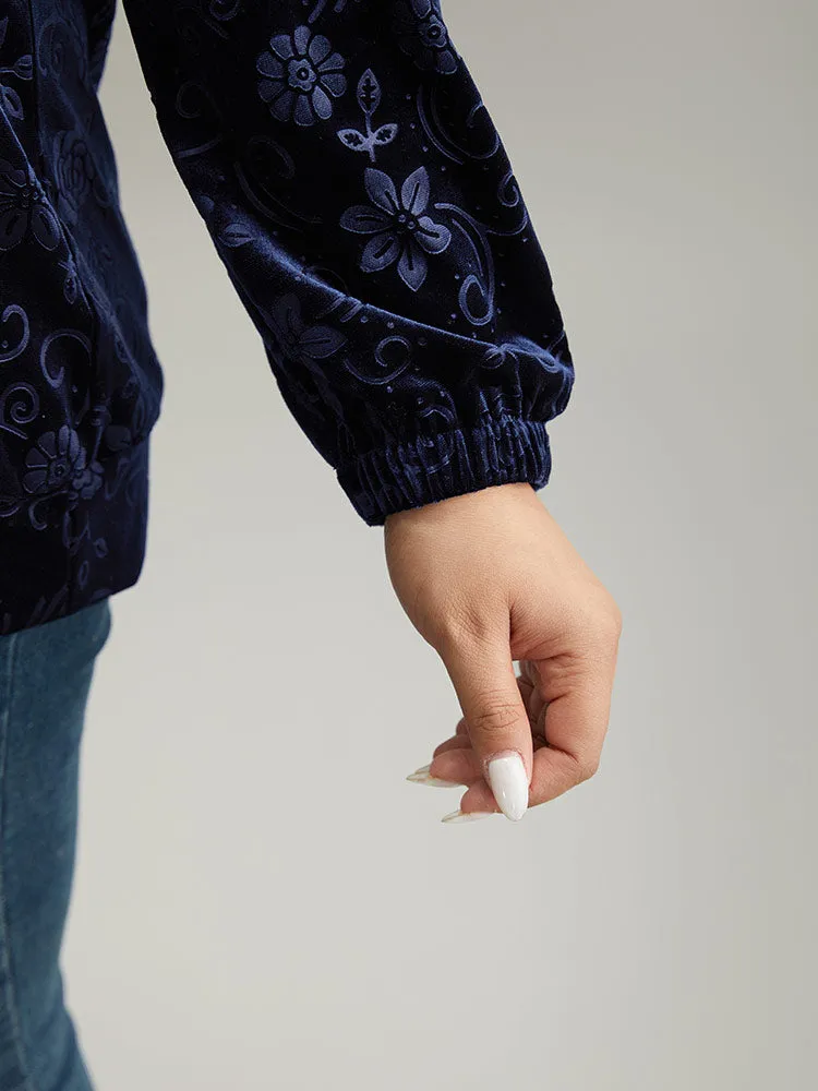 Velvet Solid Floral Hooded Drawstring Sweatshirt sold by Bloomchic product image thumbnail 5