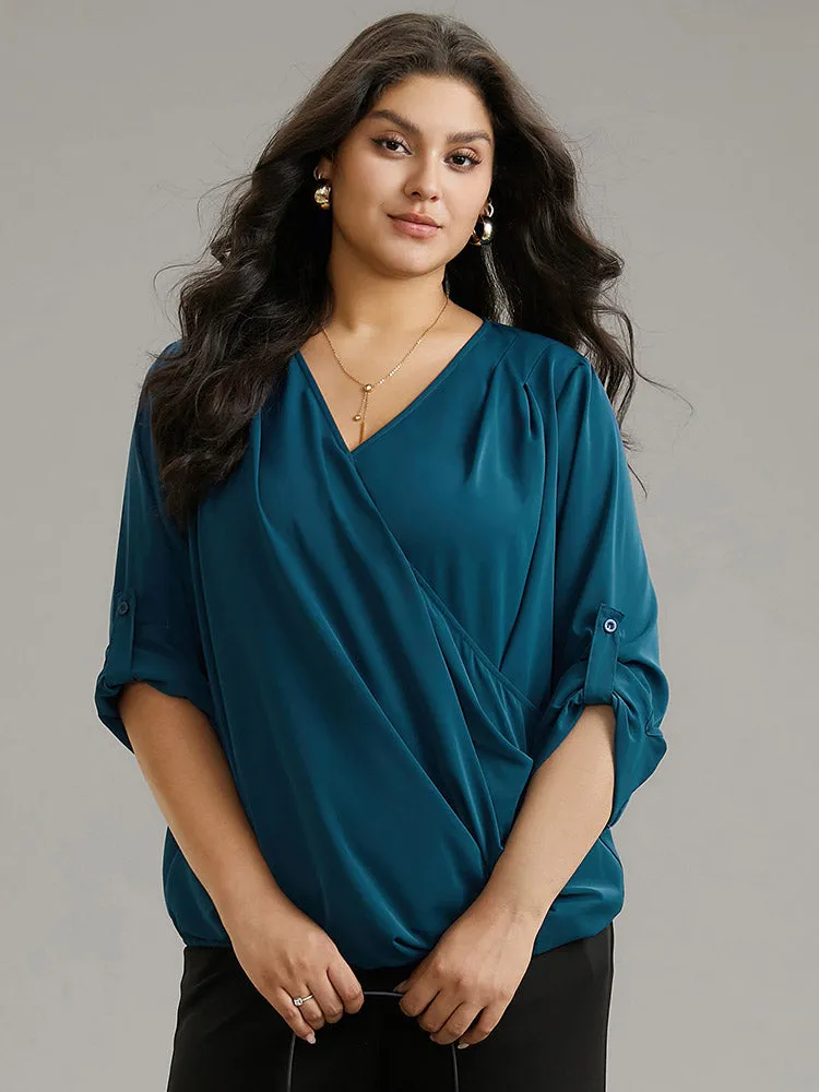 Solid Crossover Roll Tab Sleeve Blouse sold by Bloomchic product image thumbnail 3