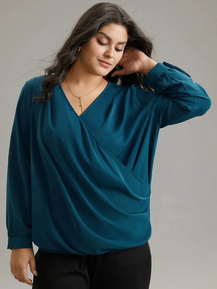 Solid Crossover Roll Tab Sleeve Blouse sold by Bloomchic product image thumbnail 4