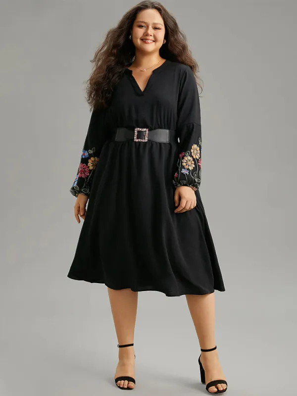 Floral Embroidered Notched Midi Dress sold by Bloomchic