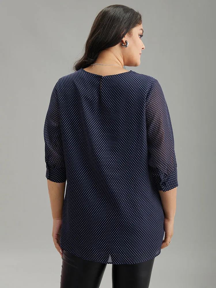 Chiffon Polka Dot Mesh Keyhole Twist Front Blouse sold by Bloomchic product image thumbnail 3