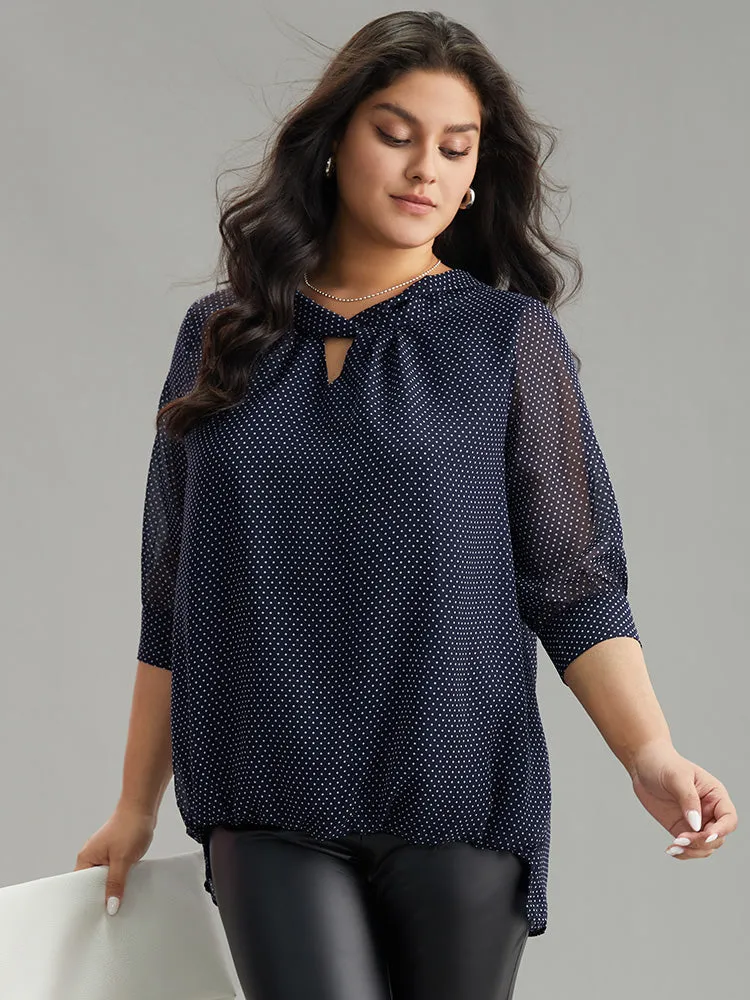 Chiffon Polka Dot Mesh Keyhole Twist Front Blouse sold by Bloomchic product image thumbnail 2