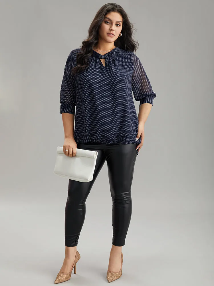 Chiffon Polka Dot Mesh Keyhole Twist Front Blouse sold by Bloomchic product image thumbnail 5