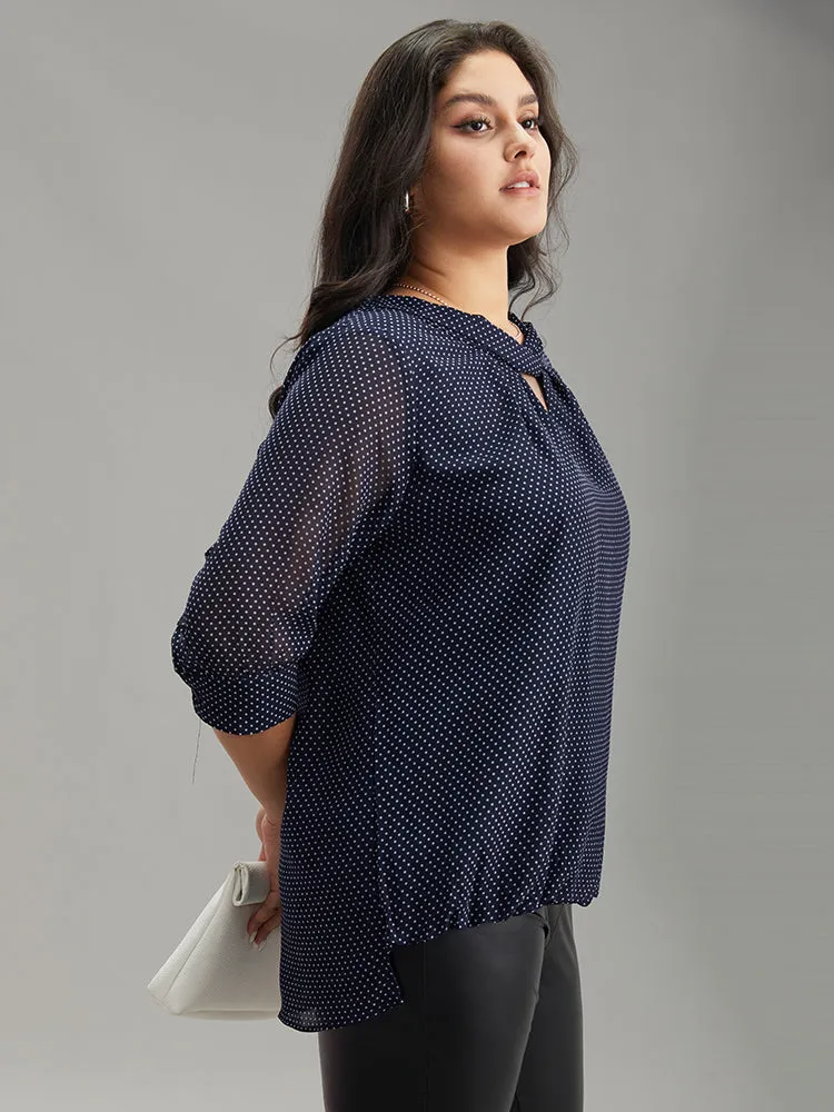 Chiffon Polka Dot Mesh Keyhole Twist Front Blouse sold by Bloomchic product image thumbnail 4