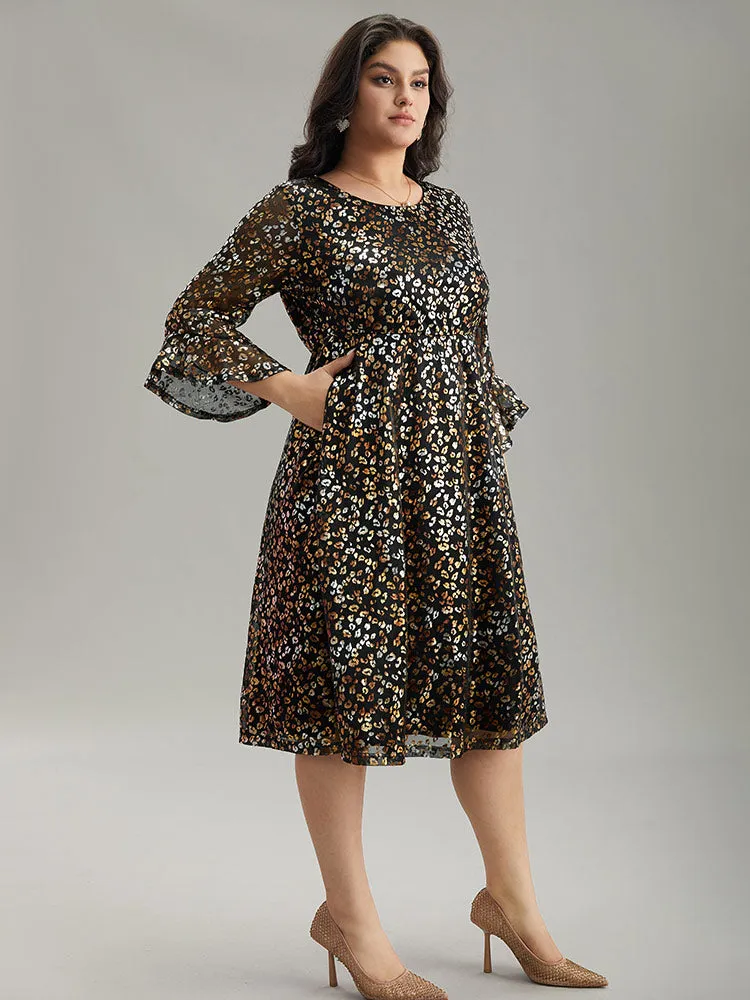 Leopard Glitter Bell Sleeve Mesh Dress sold by Bloomchic product image thumbnail 4