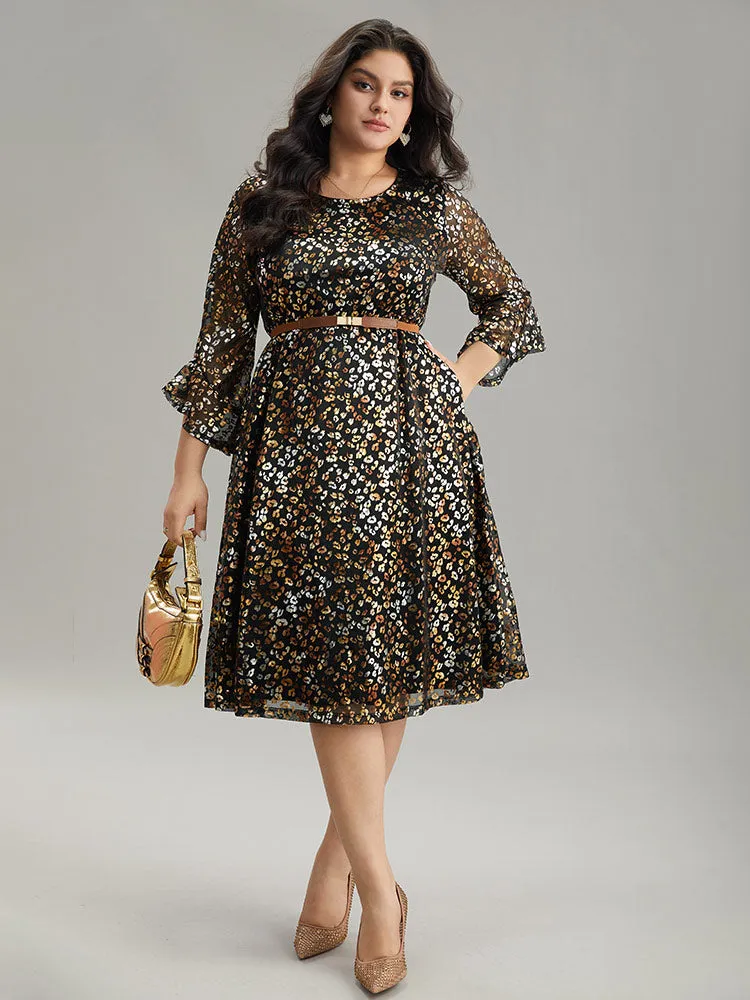 Leopard Glitter Bell Sleeve Mesh Dress sold by Bloomchic