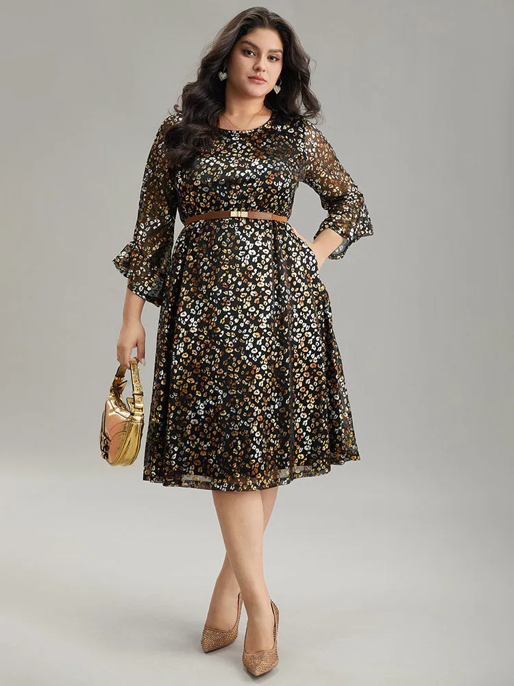 Leopard Glitter Bell Sleeve Mesh Dress sold by Bloomchic product image thumbnail 5