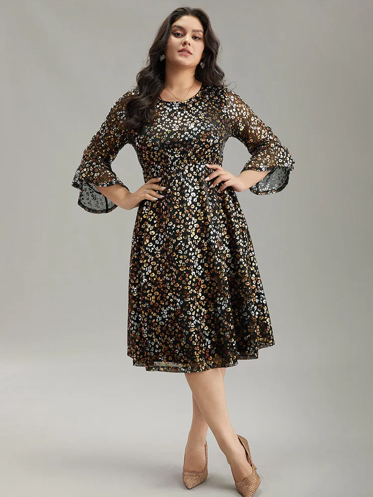 Leopard Glitter Bell Sleeve Mesh Dress sold by Bloomchic product image thumbnail 2