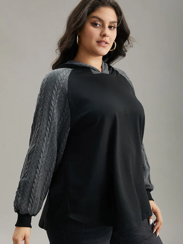 Rib Knit Cable Knit Patchwork Hooded Sweatshirt sold by Bloomchic product image thumbnail 4