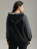 Rib Knit Cable Knit Patchwork Hooded Sweatshirt sold by Bloomchic