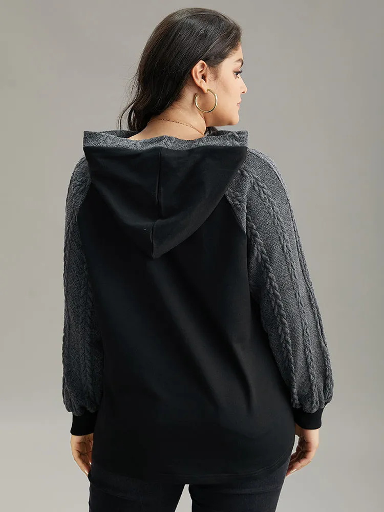 Rib Knit Cable Knit Patchwork Hooded Sweatshirt sold by Bloomchic product image thumbnail 2