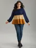 Colorblock Contrast Gathered Ruffle Layered Hem Blouse sold by Bloomchic